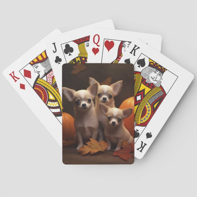 Chihuahua Puppy Autumn Delight Pumpkin  Playing Cards (Back)