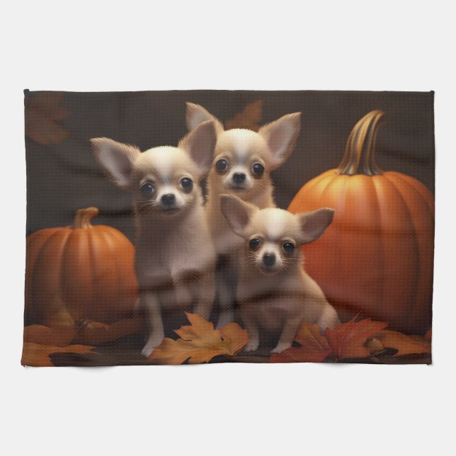 Chihuahua Puppy Autumn Delight Pumpkin  Tea Towel (Horizontal)