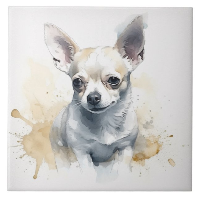 Chihuahua Puppy Dog Pet Watercolor Tile (Front)