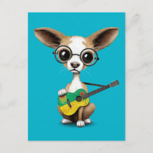 Chihuahua Puppy Dog Playing Saskatchewan Guitar Postcard