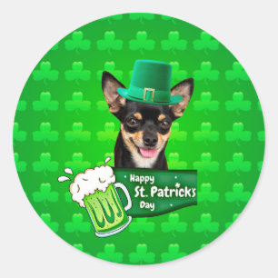 Chihuahua Puppy Dog St. Patrick's Day Green Clover Classic Round Sticker