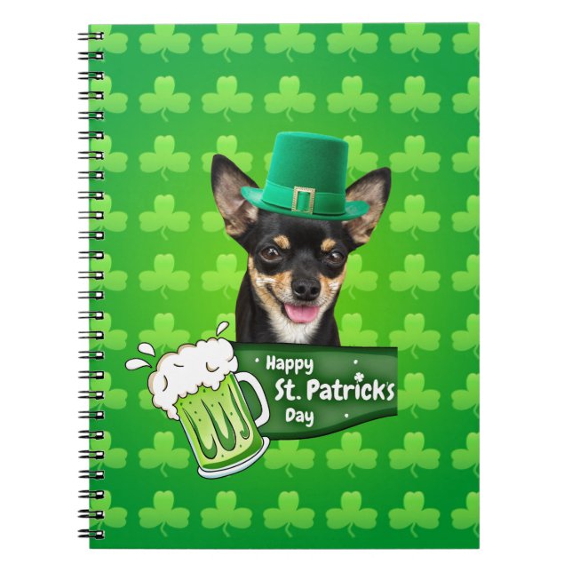 Chihuahua Puppy Dog St. Patrick's Day Green Clover Notebook (Front)