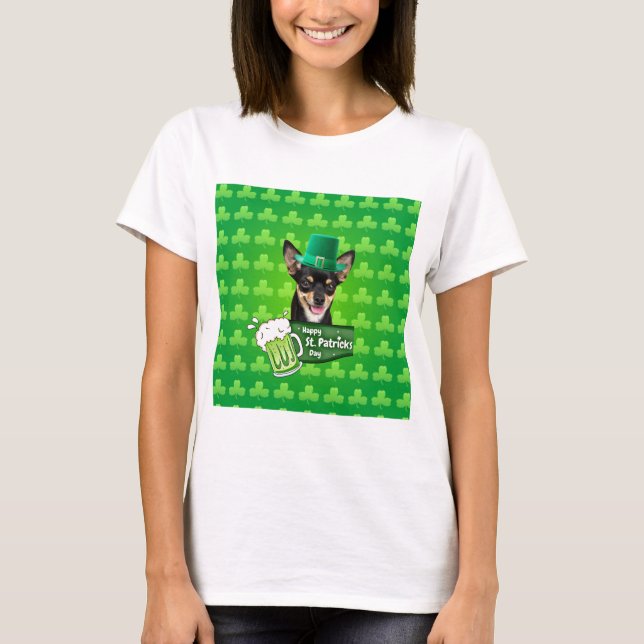 Chihuahua Puppy Dog St. Patrick's Day Green Clover T-Shirt (Front)