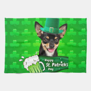 Chihuahua Puppy Dog St. Patrick's Day Green Clover Tea Towel