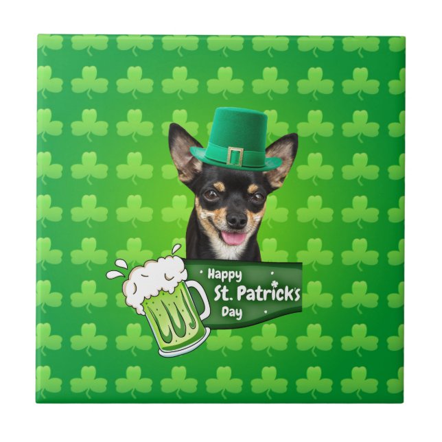 Chihuahua Puppy Dog St. Patrick's Day Green Clover Tile (Front)