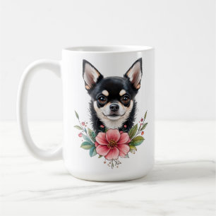 Chihuahua puppy dog with pretty flowers dog mum coffee mug