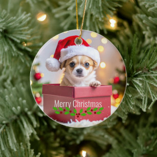 Chihuahua Puppy Dog's Christmas Ceramic Tree Decoration