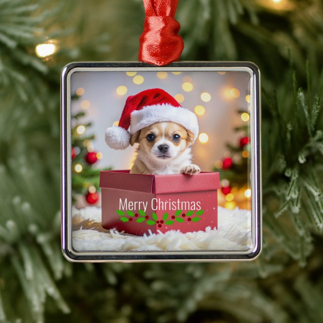 Chihuahua Puppy Dog's Christmas Metal Tree Decoration (Tree)