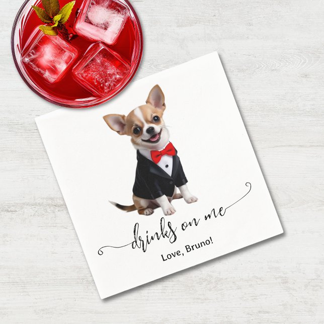 Chihuahua Puppy Drinks On Me Wedding Napkin (Chihuahua Puppy Drinks On Me Wedding Napkins)
