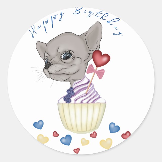 Chihuahua Puppy Happy Birthday Classic Round Sticker (Front)