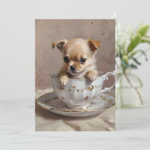 Chihuahua Puppy In A Teacup Oil Paint, Invitation
