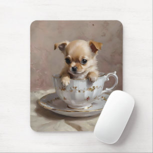 Chihuahua Puppy In A Teacup Oil Paint, Mouse Mat