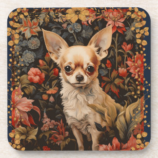 Chihuahua Puppy  in Style of William Morris Coaster