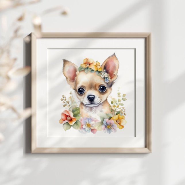Chihuahua Puppy pet Watercolor Flower Poster (Creator Uploaded)