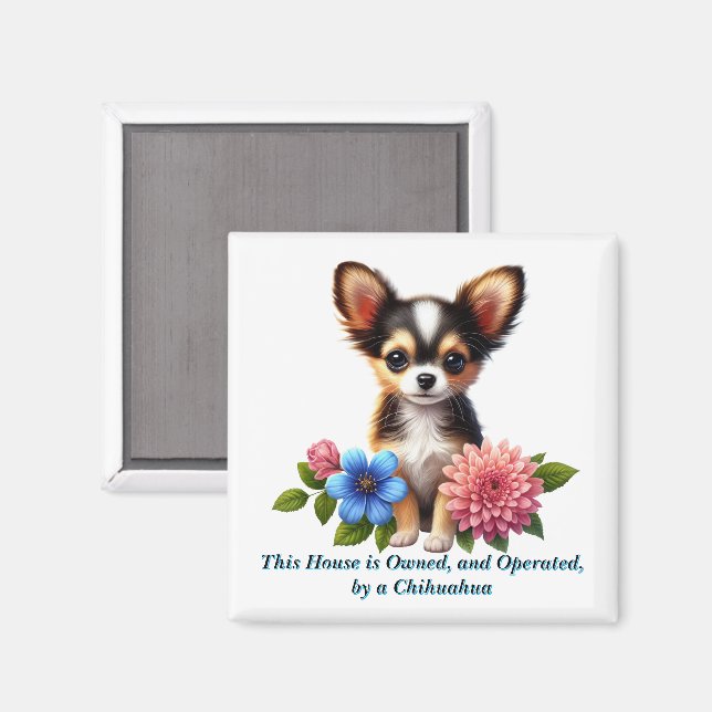Chihuahua Puppy with Decorative Flowers Magnet (Front/Back)