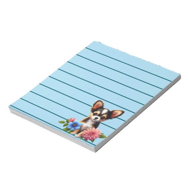 Chihuahua Puppy with Decorative Flowers Notepad (Rotated)