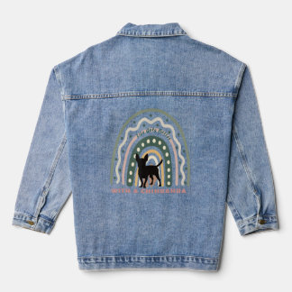 Chihuahua Purse Dog With Patterned Rainbow  Denim Jacket