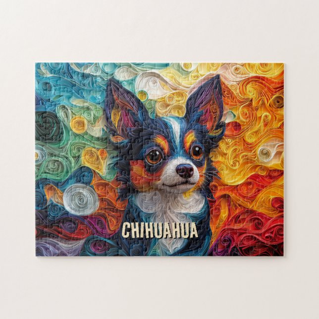 Chihuahua Quilling Art Dog Portrait Jigsaw Puzzle (Horizontal)