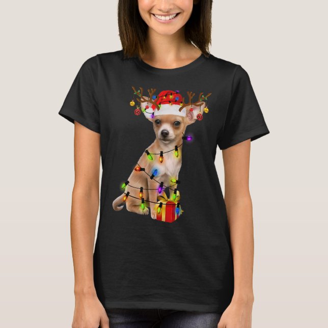 Chihuahua Reindeer Christmas Dog T-Shirt (Front)