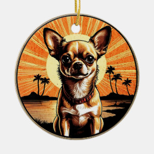 Chihuahua Retro Sunset Dog Lover Ceramic Tree Decoration