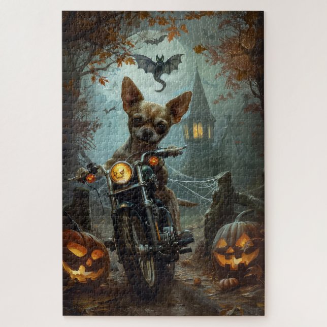 Chihuahua Riding Motorcycle Halloween Scary  Jigsaw Puzzle (Vertical)