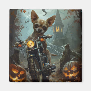 Chihuahua Riding Motorcycle Halloween Scary  Magnet