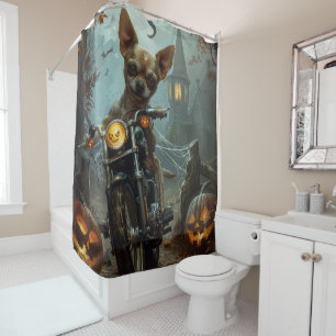 Chihuahua Riding Motorcycle Halloween Scary  Shower Curtain
