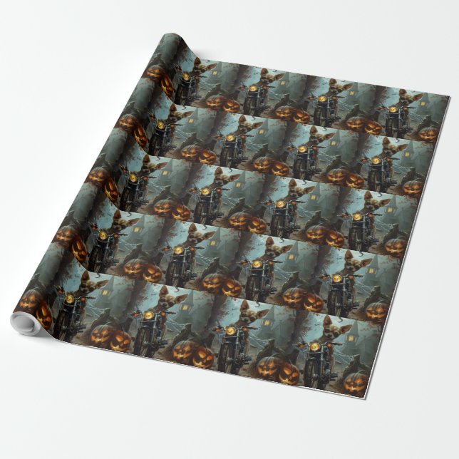 Chihuahua Riding Motorcycle Halloween Scary  Wrapping Paper (Unrolled)