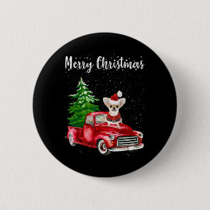 Chihuahua Riding Red Truck Merry Christmas Dog Lov 6 Cm Round Badge