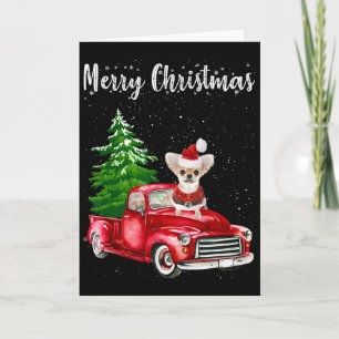 Chihuahua Riding Red Truck Merry Christmas Dog Lov Card