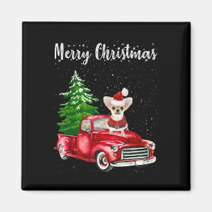 Chihuahua Riding Red Truck Merry Christmas Dog Lov Magnet