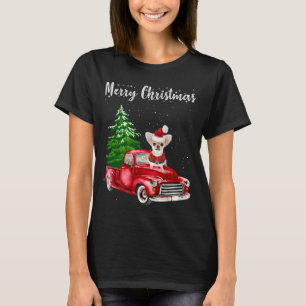 Chihuahua Riding Red Truck Merry Christmas Dog Lov T-Shirt