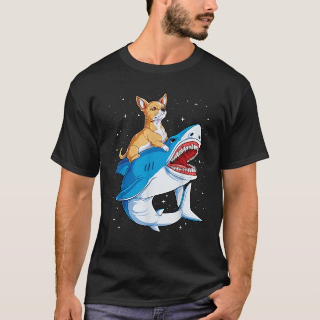 Chihuahua Riding Shark Jawsome Dog Lover Gifts Spa T-Shirt (Front)