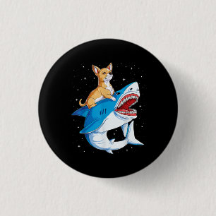 Chihuahua Riding Shark Jawsome Space Galaxy Fitted 3 Cm Round Badge