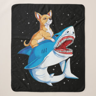 Chihuahua Riding Shark Jawsome Space Galaxy Fitted Sherpa Blanket