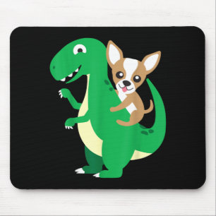 Chihuahua Riding T-Rex Dinosaur Dino Dog Halloween Mouse Mat