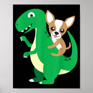 Chihuahua Riding T-Rex Dinosaur Dino Dog Halloween Poster