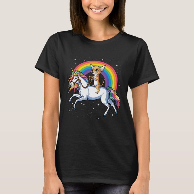 Chihuahua Riding Unicorn Girls Kids Rainbow  Galax T-Shirt (Front)