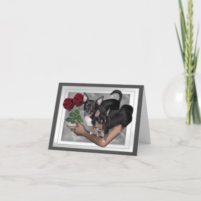 Chihuahua Roses Love Card (Front)