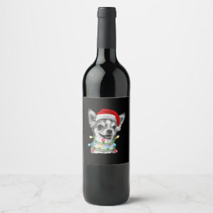 chihuahua santa christmas tree lights xmas gifts wine label