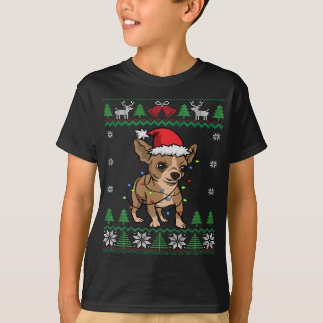 Chihuahua Santa Claus Hat And Lights Chihuahua ugl T-Shirt (Front)