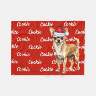 Chihuahua Santa Dog with Custom Name Christmas Fleece Blanket