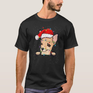 Chihuahua santa Hat Christmas Lights Xmas Tree T-Shirt