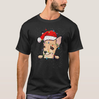 Chihuahua santa Hat Christmas Lights Xmas Tree T-Shirt