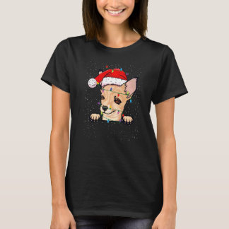 Chihuahua santa Hat Christmas Lights Xmas Tree T-Shirt