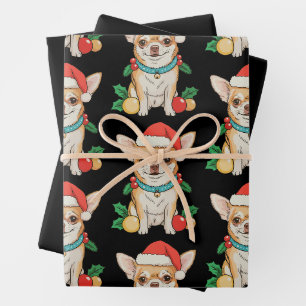 Chihuahua Santa Hat Christmas Ornaments Xmas Dog Wrapping Paper Sheet