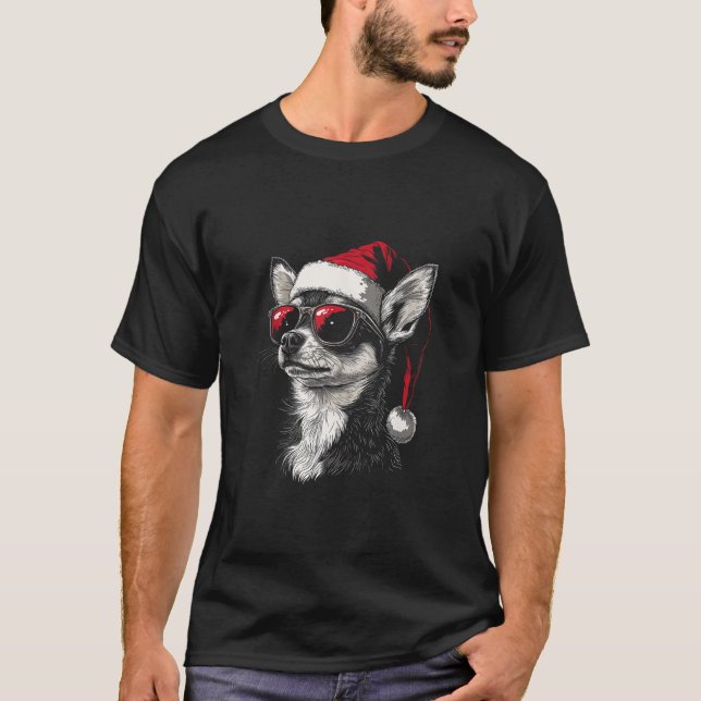 Chihuahua Santa Hat Funny Cute Dog Mum Dad Christm T-Shirt (Front)