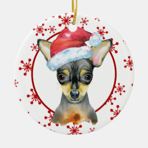 Chihuahua Santa Hat Red Snowflake Template Ceramic Tree Decoration