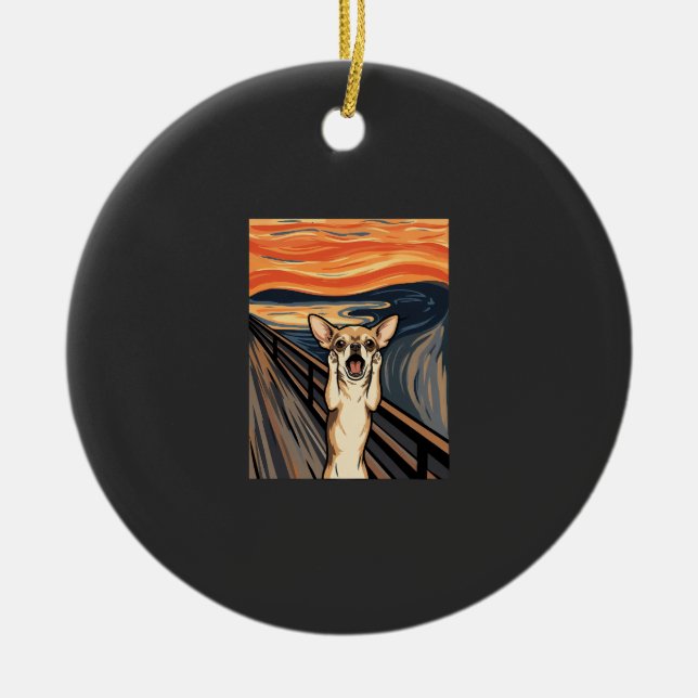 Chihuahua Scream Expressionist Dog Art_1 Ceramic Tree Decoration (Front)