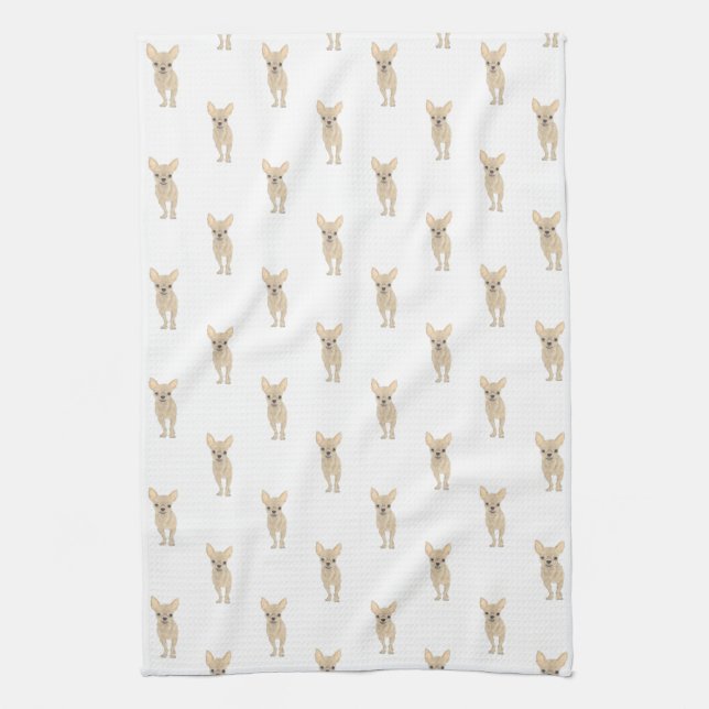 Chihuahua (Short Haired, Fawn Tan Cream) Tea Towel (Vertical)